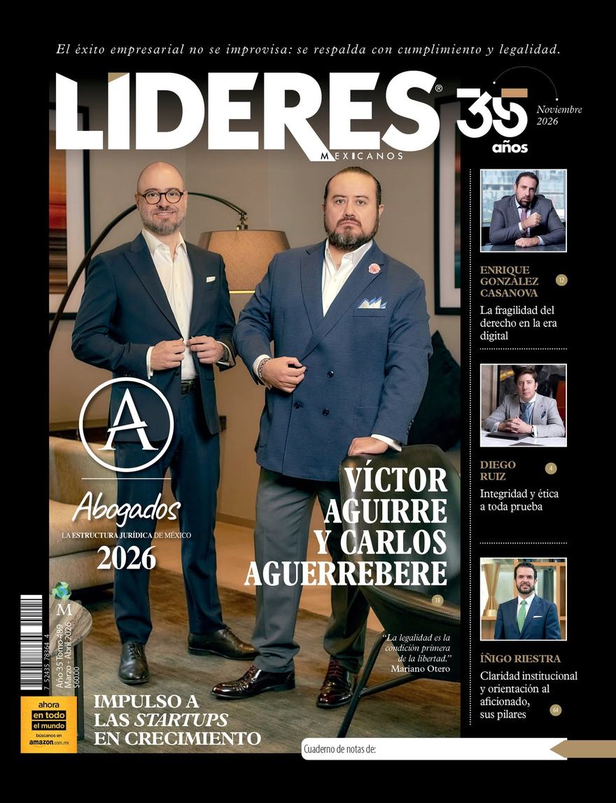 Líderes Mexicanos cover, Abogados 2026 edition — BlackBox founding partners Víctor Aguirre and Carlos Aguerrebere